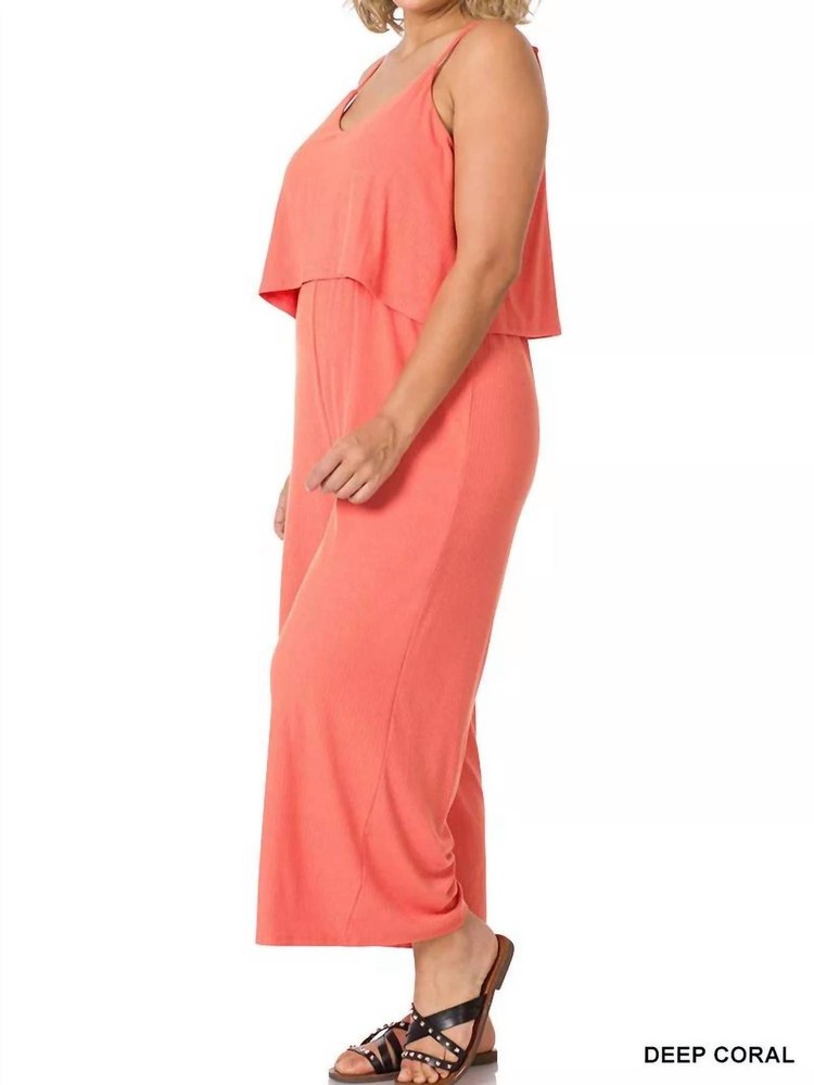 Ribbed Double Layer Jumpsuit In Deep Coral 7732430700604