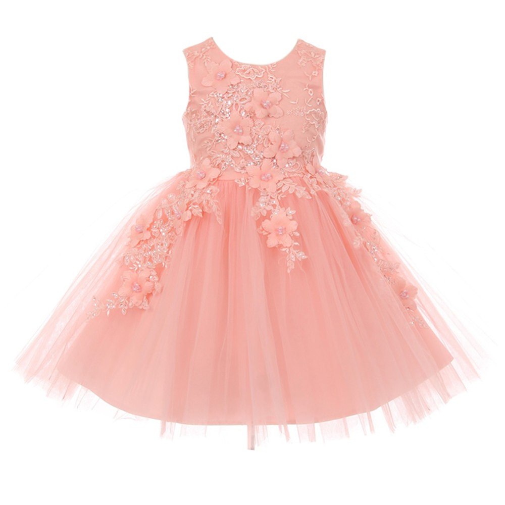 Girls 3D Floral Appliques Soft Tulle Flower Girl Dress, Sizes 2-12