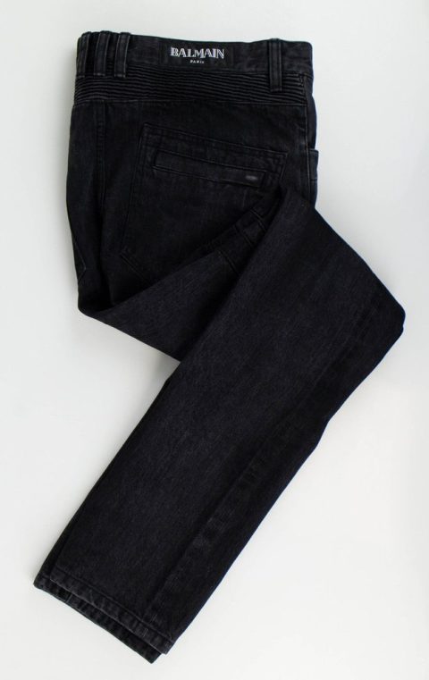 Black Cotton Denim Biker Jeans