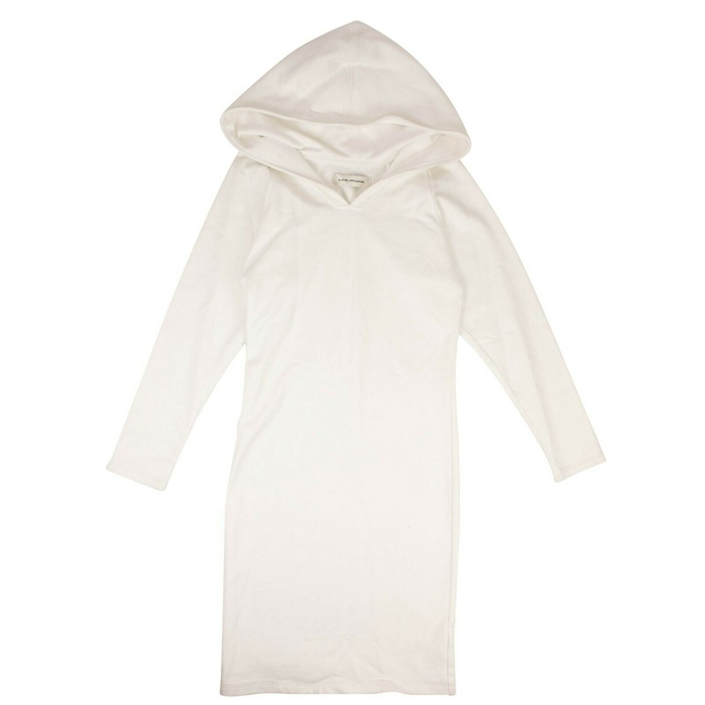 Optical White Cotton Hooded Midi Dress