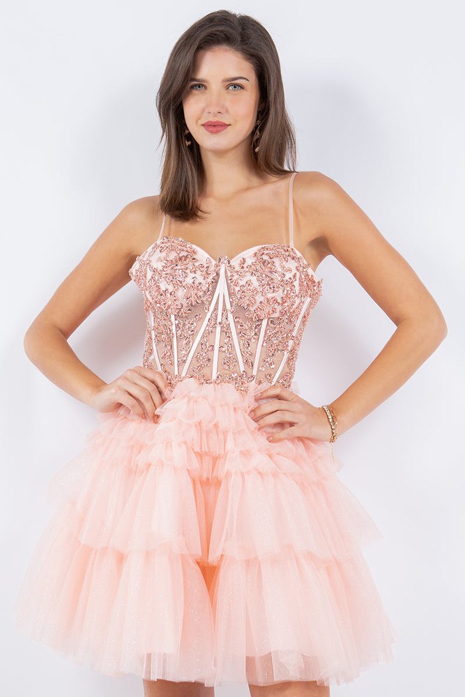 Sweetheart Corset Top Detailed Multi Layered Skirt Cocktail Dress for Women 4/XS-16/3X