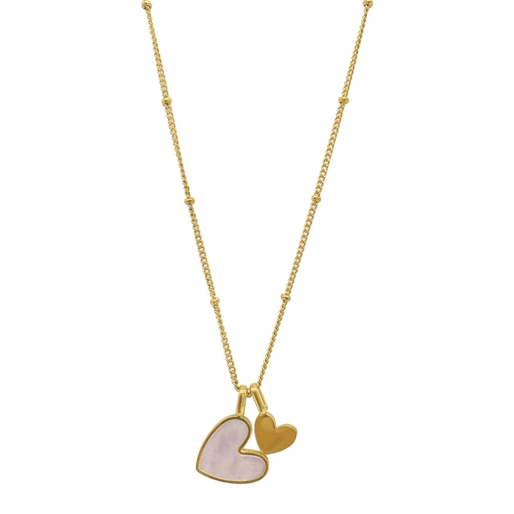Tarnish Resistant 14k Gold Plated Mother of Pearl Heart Charms Necklace