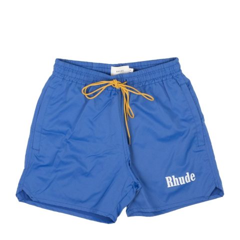 Blue Polyester Logo Print Swim Trunks