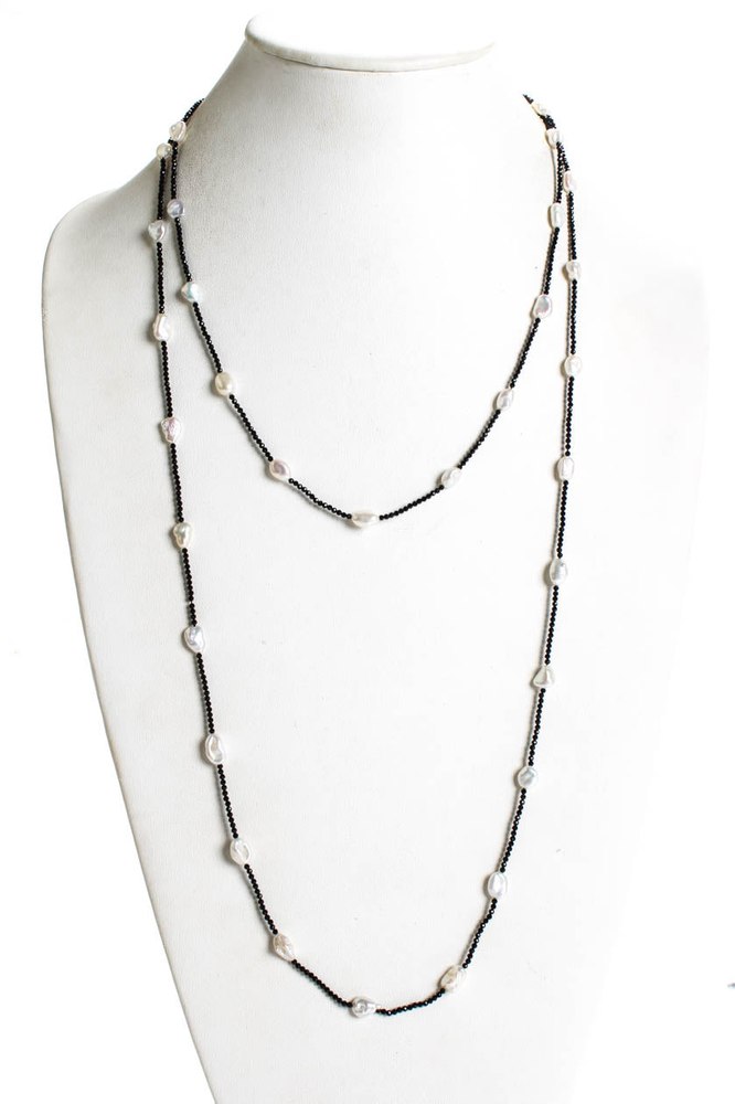 Rarities Womens Sterling Silver Gold Plated Pearl Zilcon Station Necklace Black