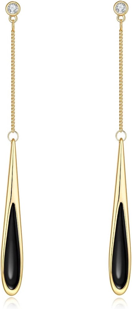 18K Gold Black Onyx Tear Drop Earrings