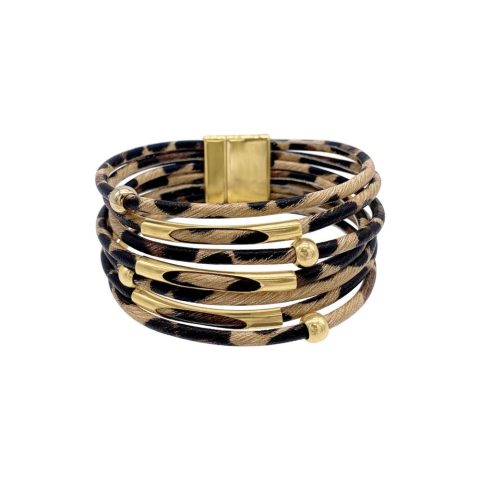 14k Gold Plated Multi Strand Leopard Print Bangle Bracelet