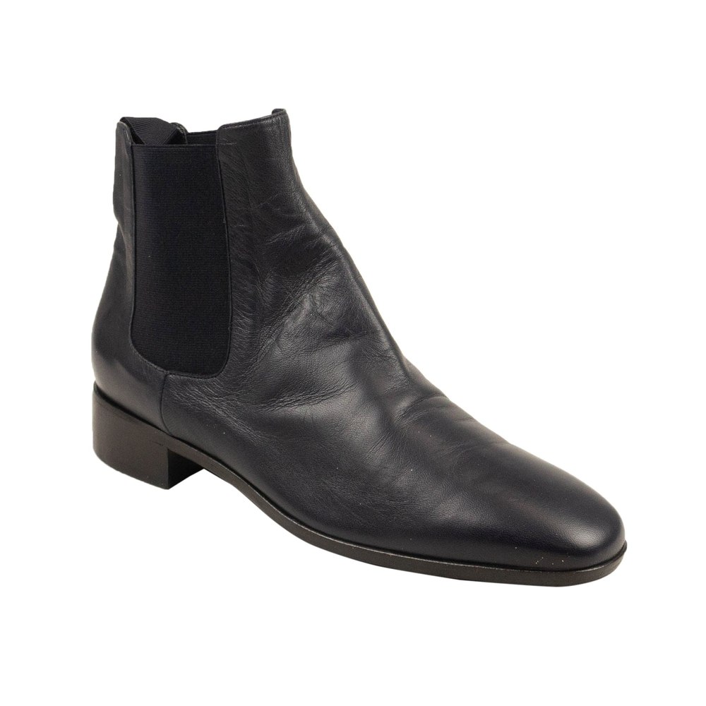 Navy Blue Leather Chelsea Booties