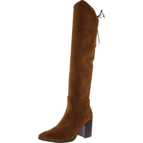 Drawstring Hem Faux Suede Over-The-Knee Boots