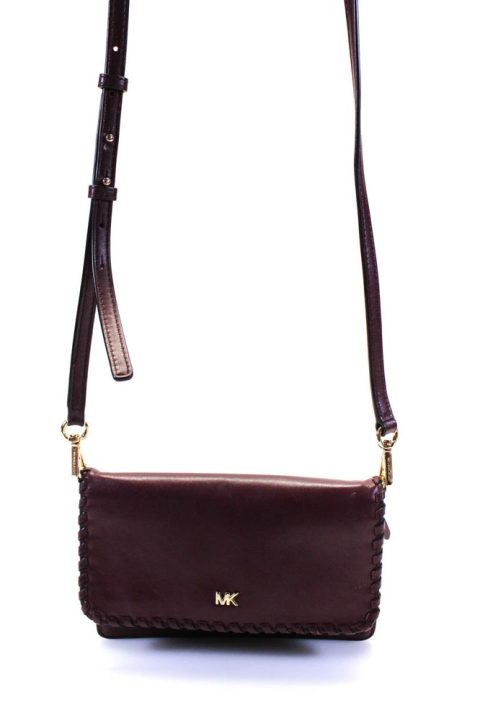 Michael Kors Womens Leather Whipstitch Crossbody Shoulder Handbag Purple