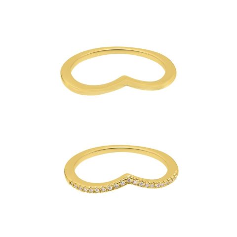 14k Gold Plated Chevron Pair of Rings