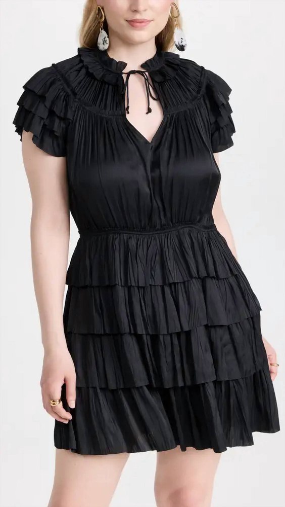 Vesna Pleated Mini Dress In Noir Black