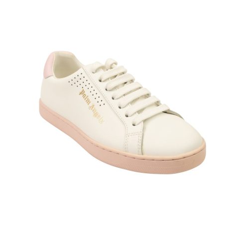 White Leather Palm 1 Logo Lace Up Sneakers