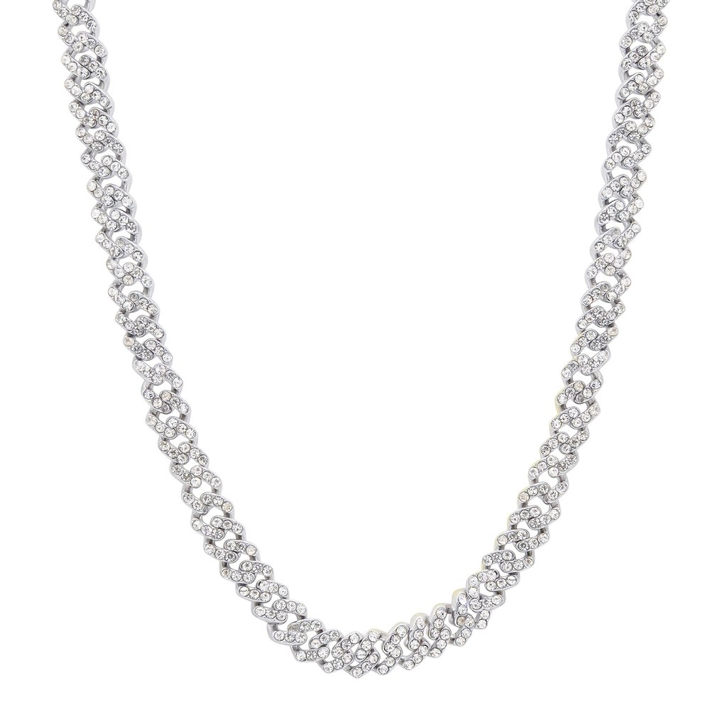 Silver Plated 8mm Crystal Curb Chain Necklace