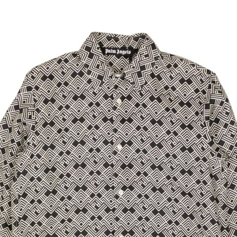 Black Silk White PA Monogram Button Down Shirt