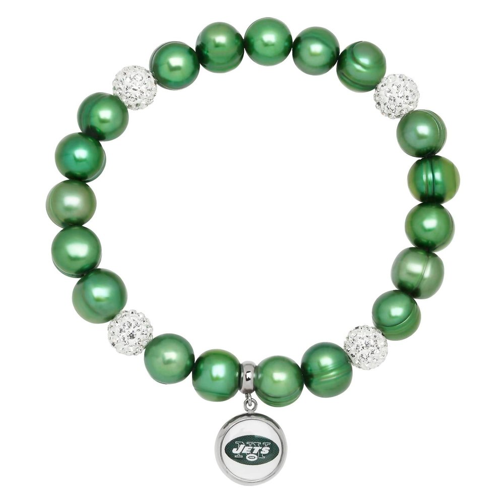 New York Jets Stretch Pearl & Crystal Bracelet In Green 7732539949116
