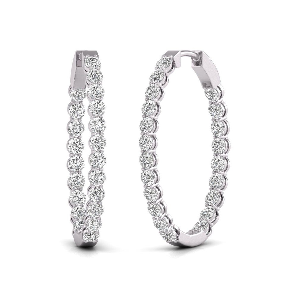 Diana M Lab 14KT WG 10CT TW Oval In & Out Hoop Earring