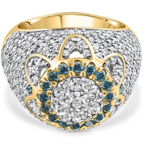 4.64Ct Blue & White Diamond Men’s Pinky Ring 14k Yellow Gold Lab Grown Hip Hop