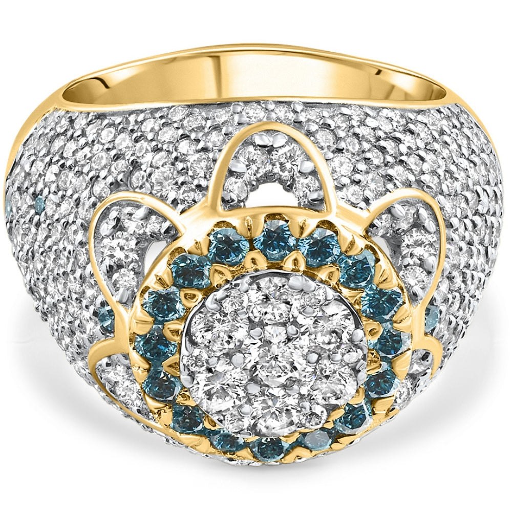 4.64Ct Blue & White Diamond Men’s Pinky Ring 14k Yellow Gold Lab Grown Hip Hop