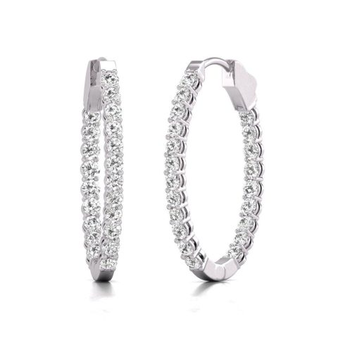 Diana M Lab 14KT WG 2CT TW Oval In & Out Hoop Earring