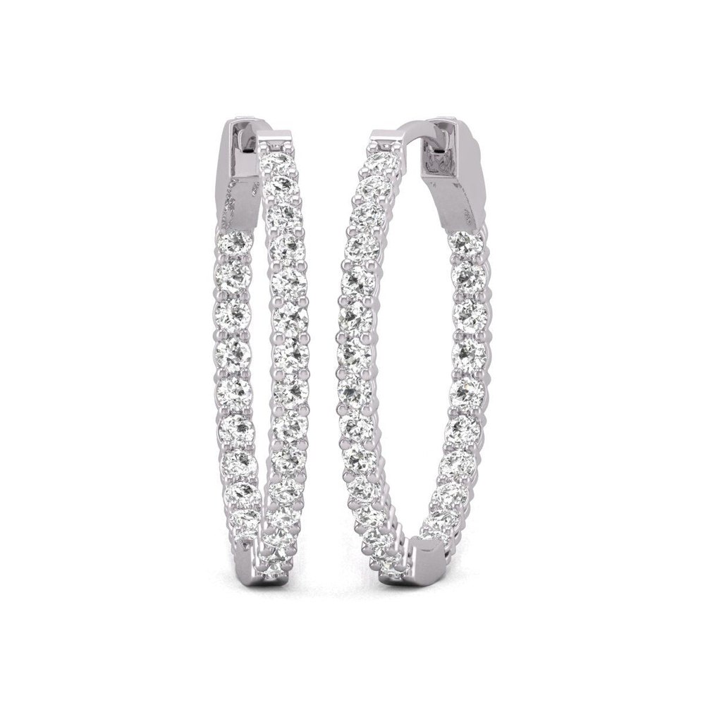 Diana M Lab 14KT WG 3CT TW Round In & Out Hoop Earring