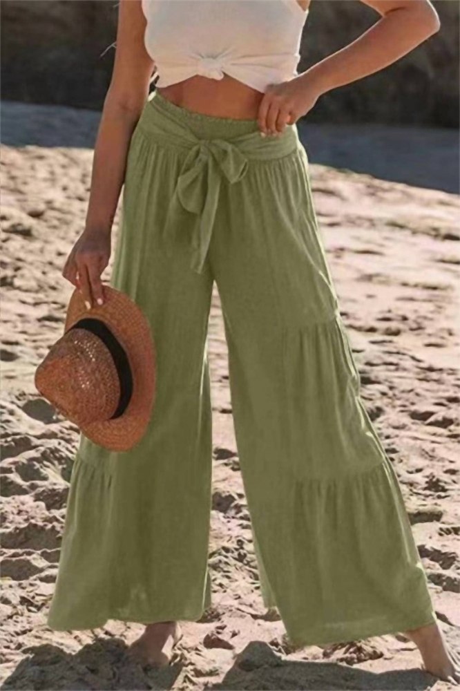 Tiered Wide Leg Pants In Olive