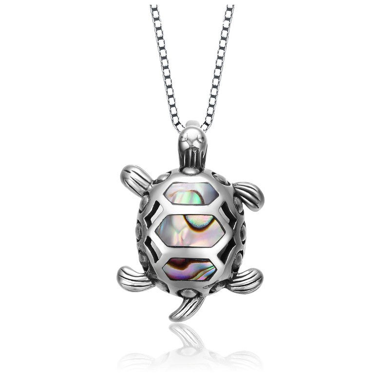 Sterling Silver White Gold Plated Abalone Pendant Necklace 7733301444668