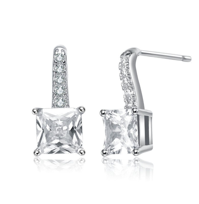 White Gold Plated with Princess-Cut Cubic Zirconia Solitaire Drop Earrings 7733302394940