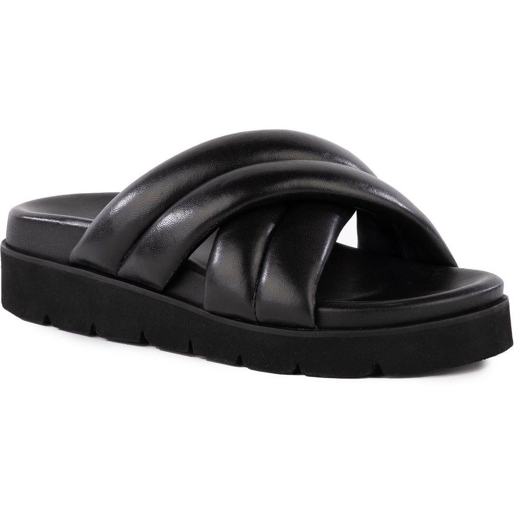 Driving Force Criss-Cross Leather Slide Sandals