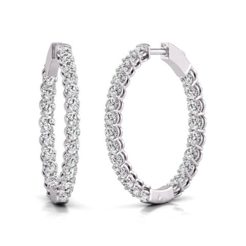Diana M Lab 14KT WG 7CT TW Round In & Out Hoop Earring