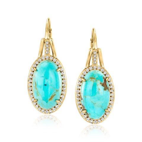 Ross-Simons Turquoise and . White Topaz Drop Earrings in 18kt Gold Over Sterling