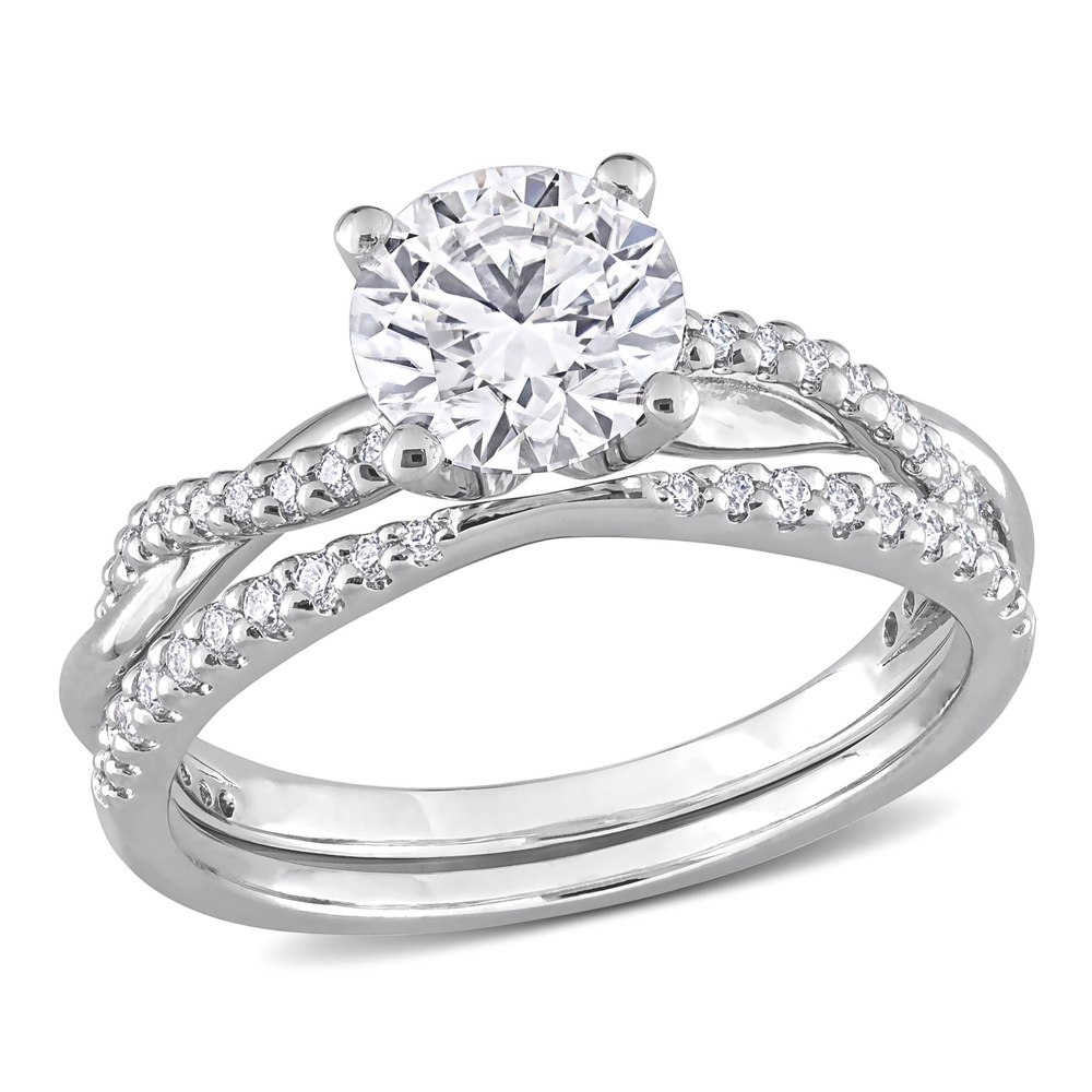 Mimi & Max 1 1/2ct DEW Created Moissanite Crossover Engagement Ring in Sterling Silver