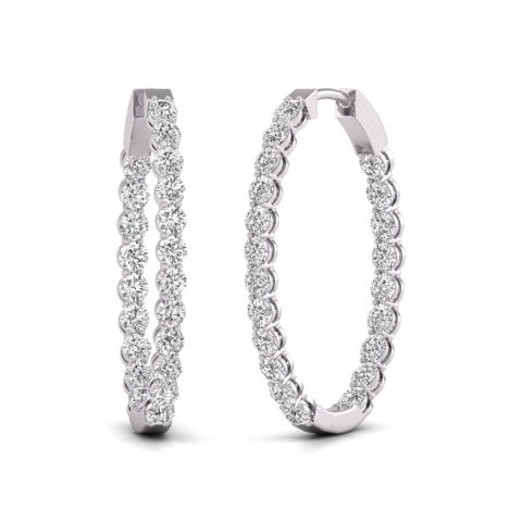 Diana M Lab 14KT WG 5CT TW Oval In & Out Hoop Earring