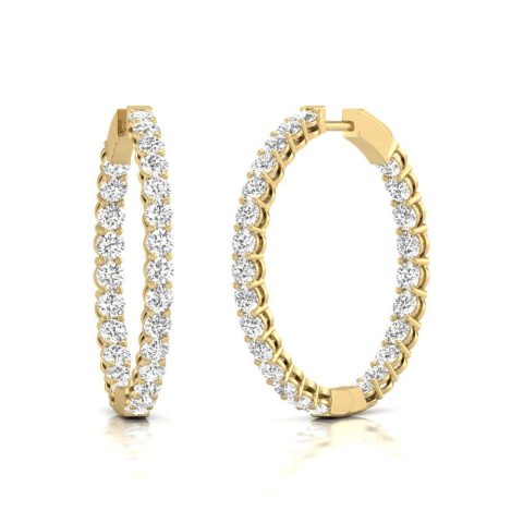 Diana M Lab 14KT YG 5CT TW Round In & Out Hoop Earring