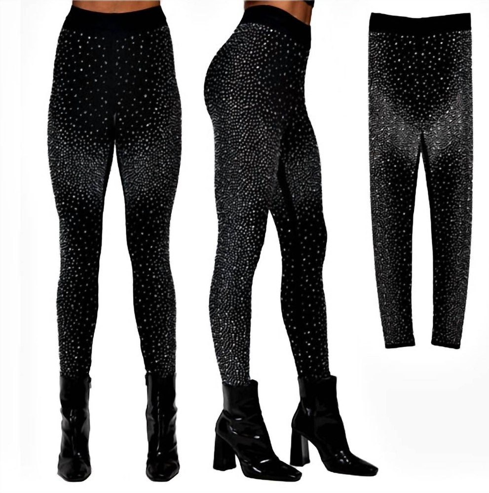 Leggings With All Over Rhinestones In Black 7733615460412