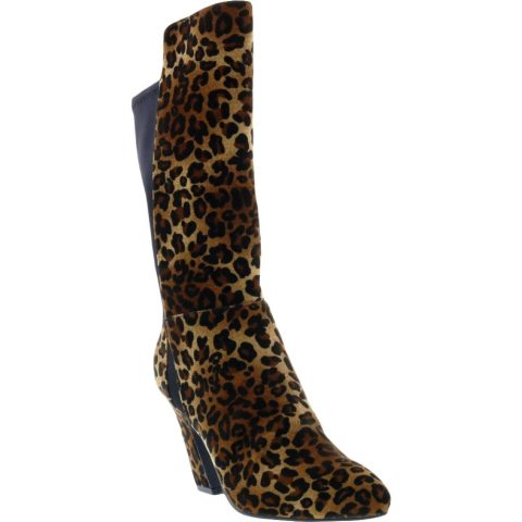 Chrome Velvet Curved Heel Mid-Calf Boots