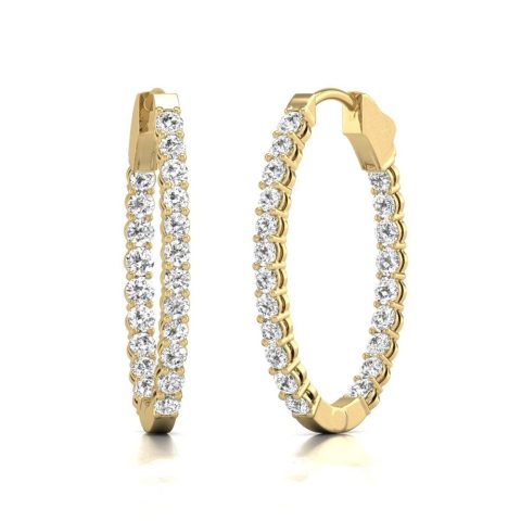 Diana M Lab 14KT YG 1CT TW Oval In & Out Hoop Earring