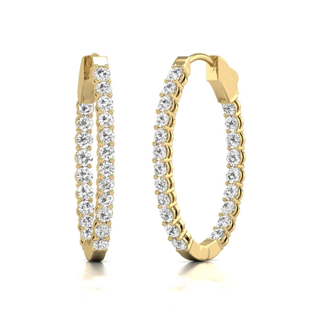 Diana M Lab 14KT YG 1CT TW Oval In & Out Hoop Earring