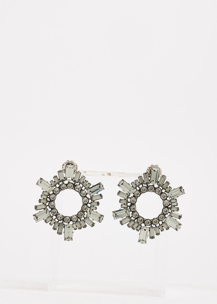 Amina Muaddi Begum Earrings in White Crystal and Silver Metal
