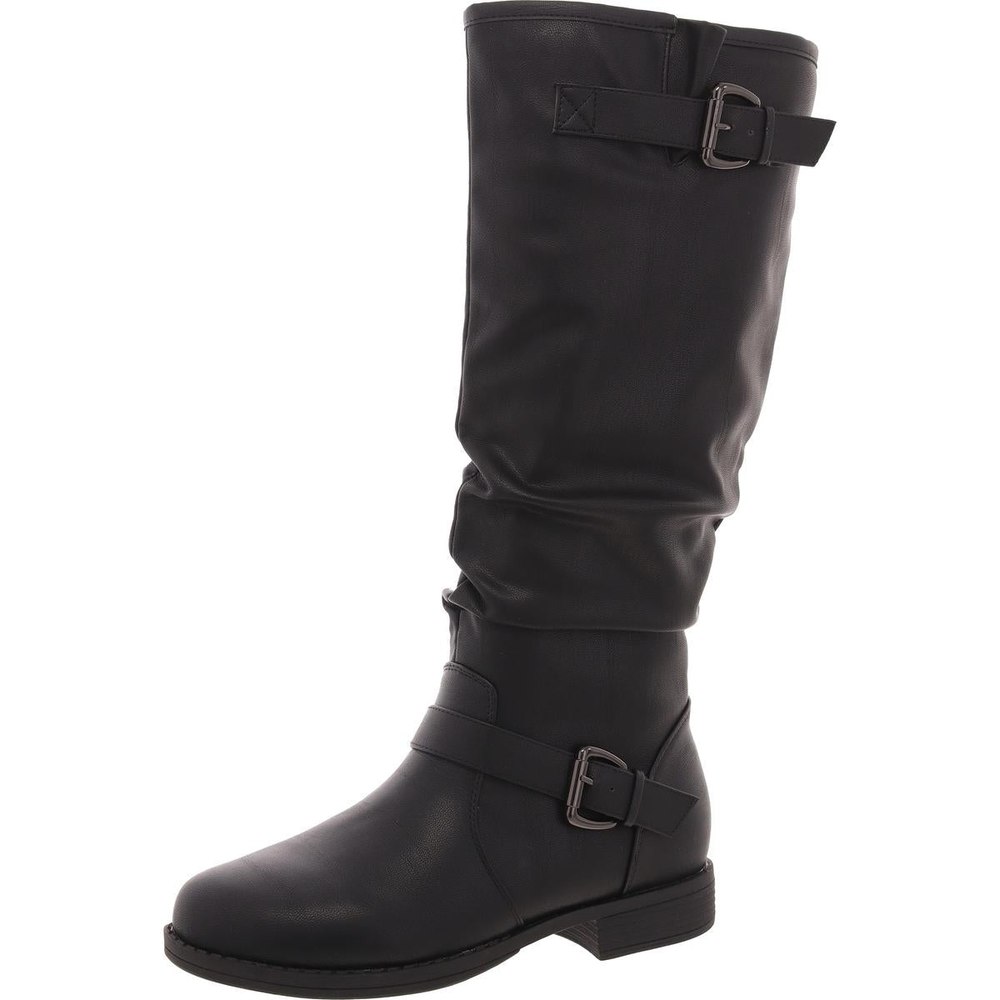 Buckle Faux Leather Knee-High Boots