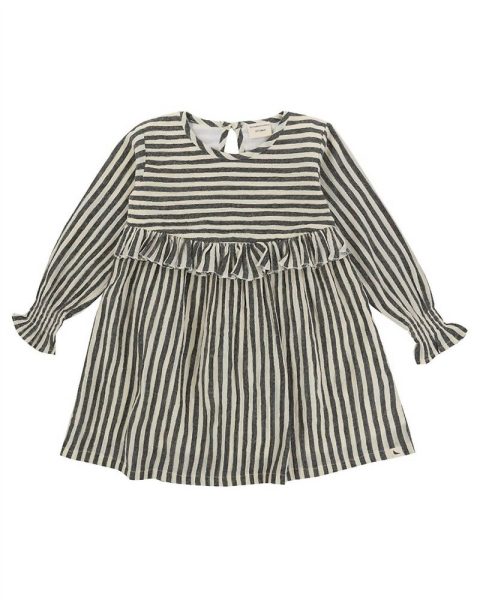 Woven Striped Longsleeve Dress In Grey/cream 7733642854460