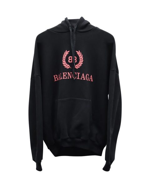 Balenciaga Pink Logo Hoodie in Black Cotton 7733644165180