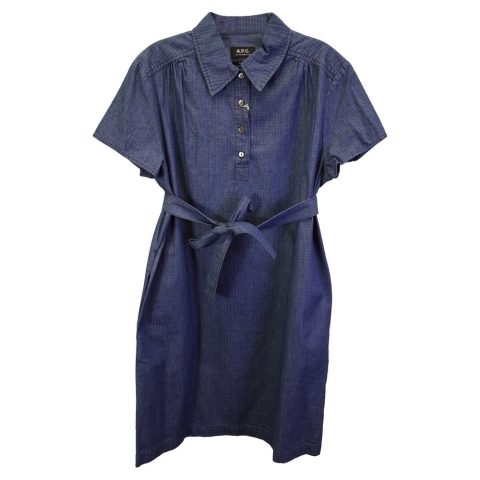 A.P.C. Belted Mini Dress in Blue Cotton Denim 7733683093564