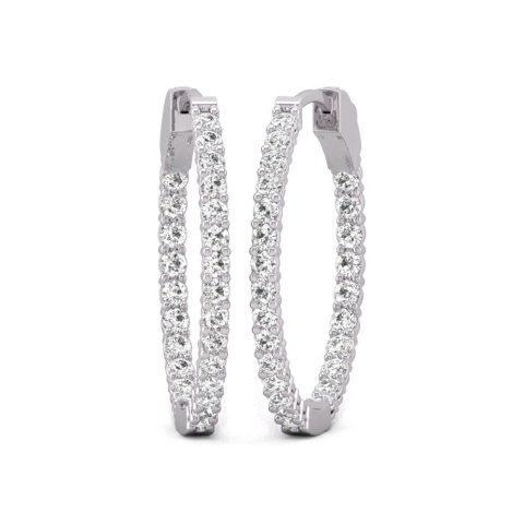 Diana M Lab 14KT WG 1CT TW Round In & Out Hoop Earring