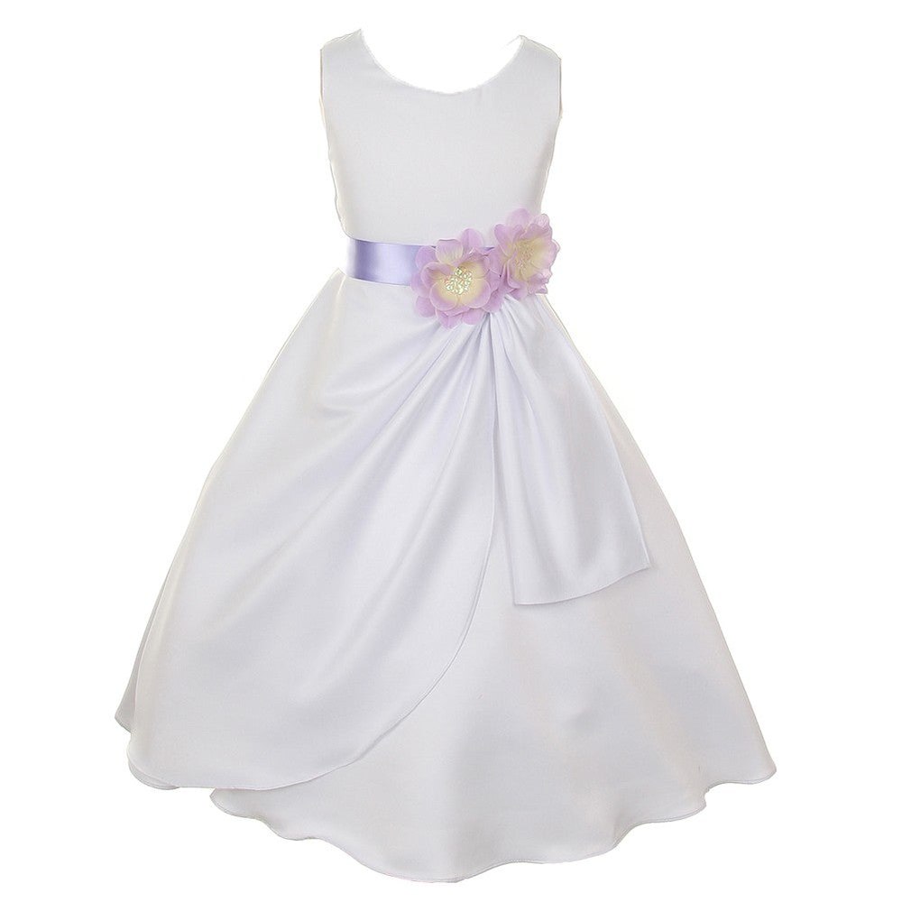 Big Girls White Lilac Bridal Dull Satin Sequin Flowers Occasion Dress 8-14
