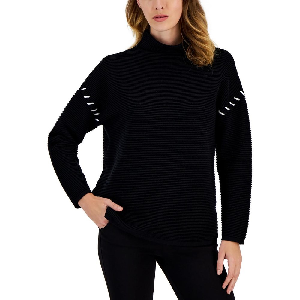 Mock Neck Woven Pullover Sweater
