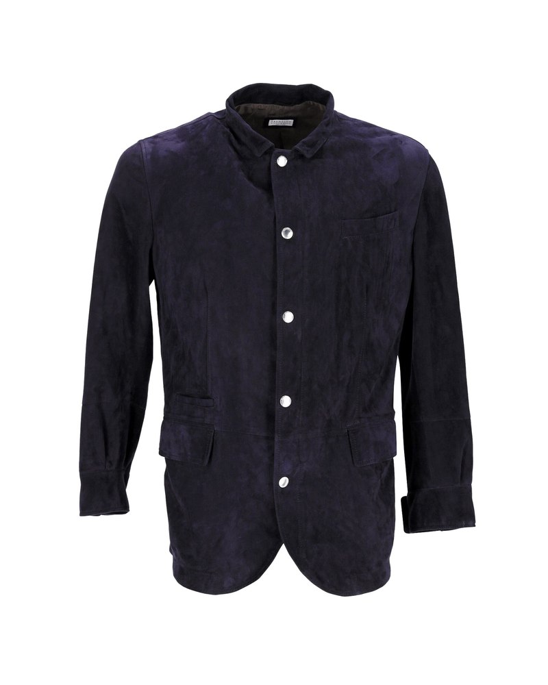 Brunello Cucinelli Tailored Jacket in Navy Blue Suede Leather 7748630609980