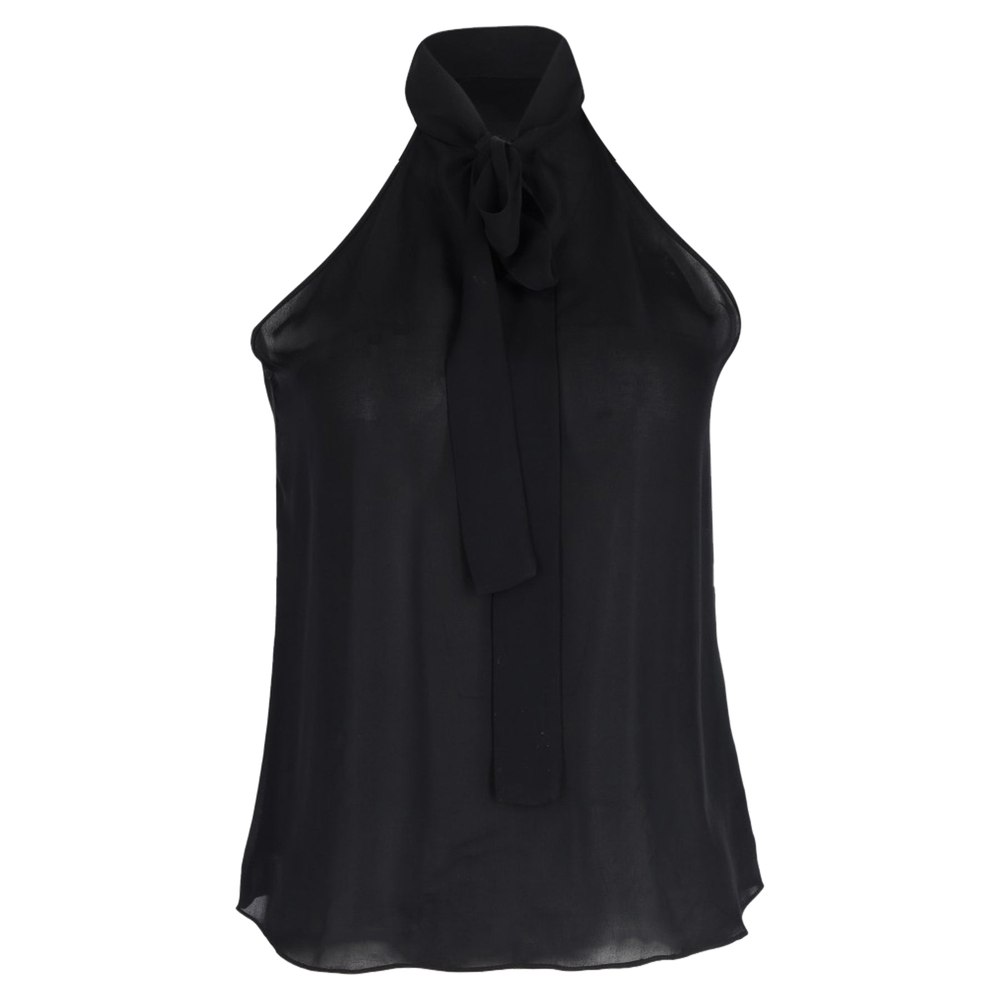 Nili Lotan Zelie Pussy-Bow Halter Top in Black Silk