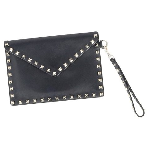 Valentino Garavani Rockstud Clutch Bag in Black Calfskin Leather
