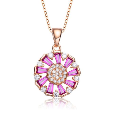 Sterling Silver with Colored Baguette Cubic Zirconia Wreath Pendant Necklace