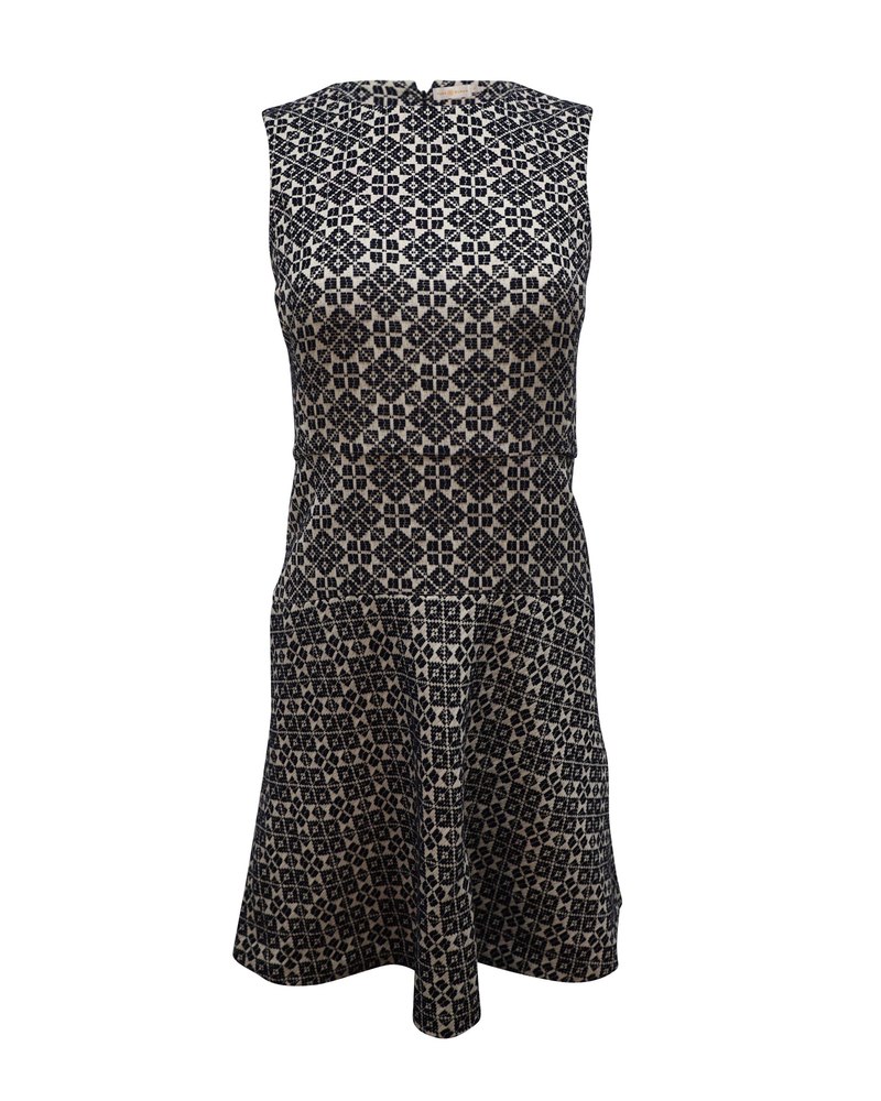 Tory Burch Geometric Embroidered Sleeveless Dress in Black and White Cotton